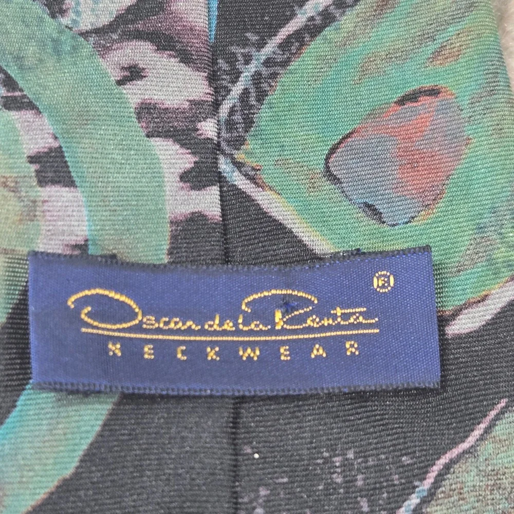 Oscar de la Renta Mens OS Teal Blue Abstract Swirl Silk Necktie